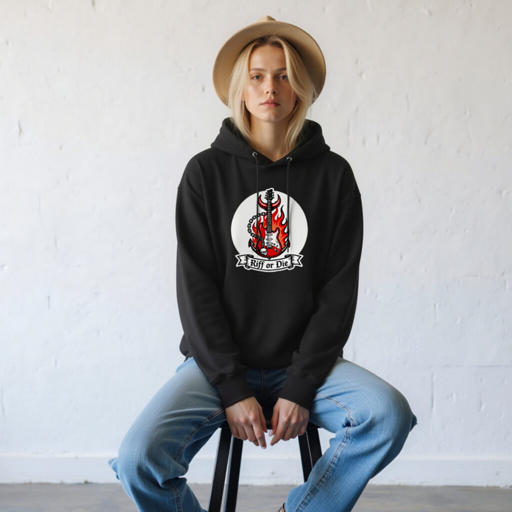 Unisex Eco Hoodie - Riff or Die Guitar Flame Design - Image 9