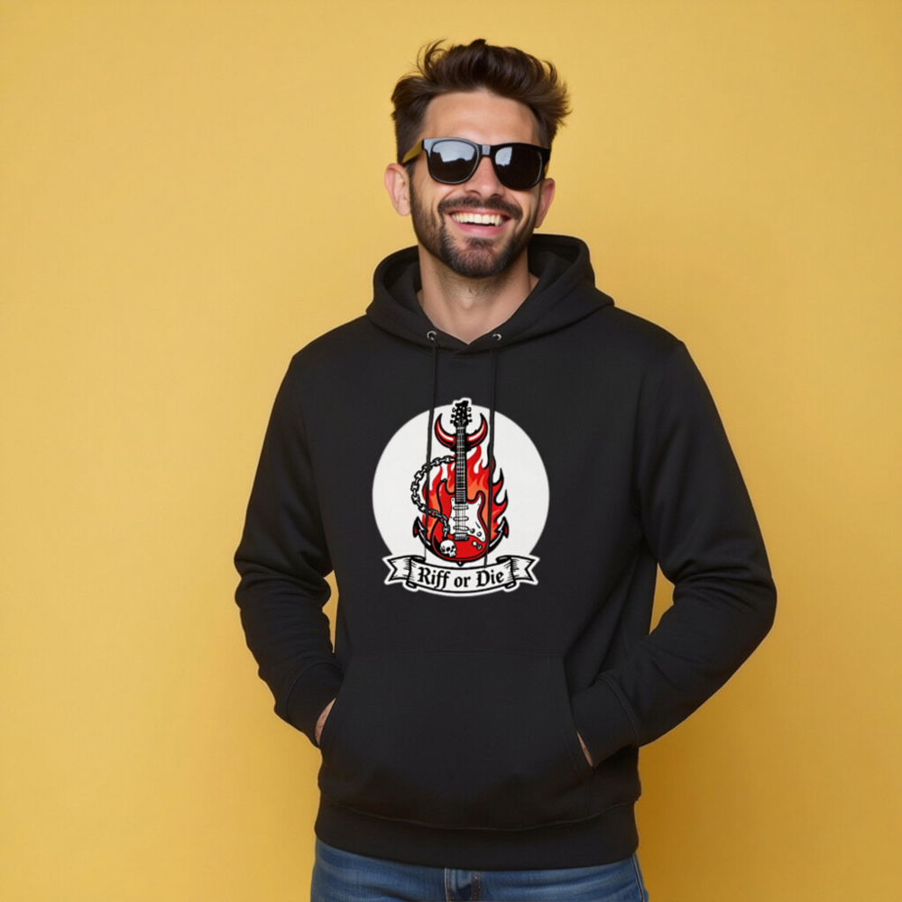 Unisex Eco Hoodie - Riff or Die Guitar Flame Design - Image 10