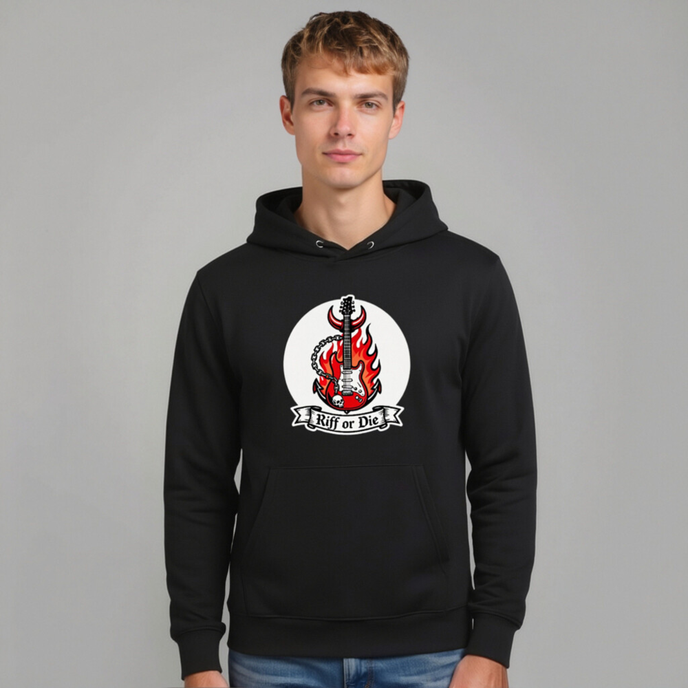 Unisex Eco Hoodie - Riff or Die Guitar Flame Design - Image 11