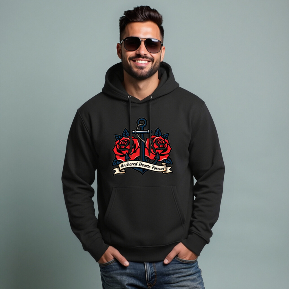 Anchored Hearts Forever Hoodie | Unisex Eco-Friendly Sweatshirt with Nautical Rose Tattoo Design - Image 7