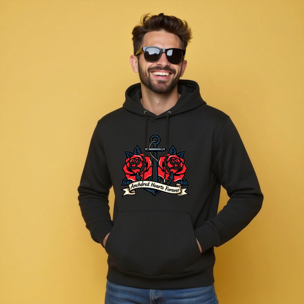 Anchored Hearts Forever Hoodie | Unisex Eco-Friendly Sweatshirt with Nautical Rose Tattoo Design - Image 10