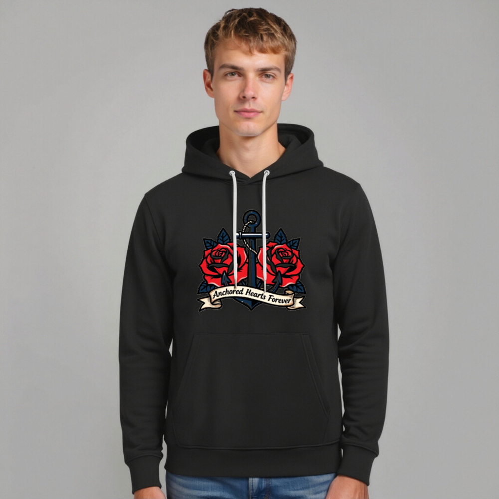 Anchored Hearts Forever Hoodie | Unisex Eco-Friendly Sweatshirt with Nautical Rose Tattoo Design - Image 11