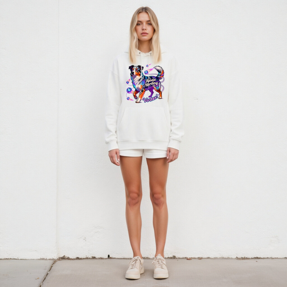 Unisex Eco Hoodie - Aussie Herding Vortex! Colorful Dog Design - Image 4