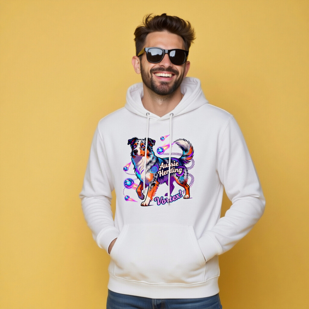 Unisex Eco Hoodie - Aussie Herding Vortex! Colorful Dog Design - Image 7
