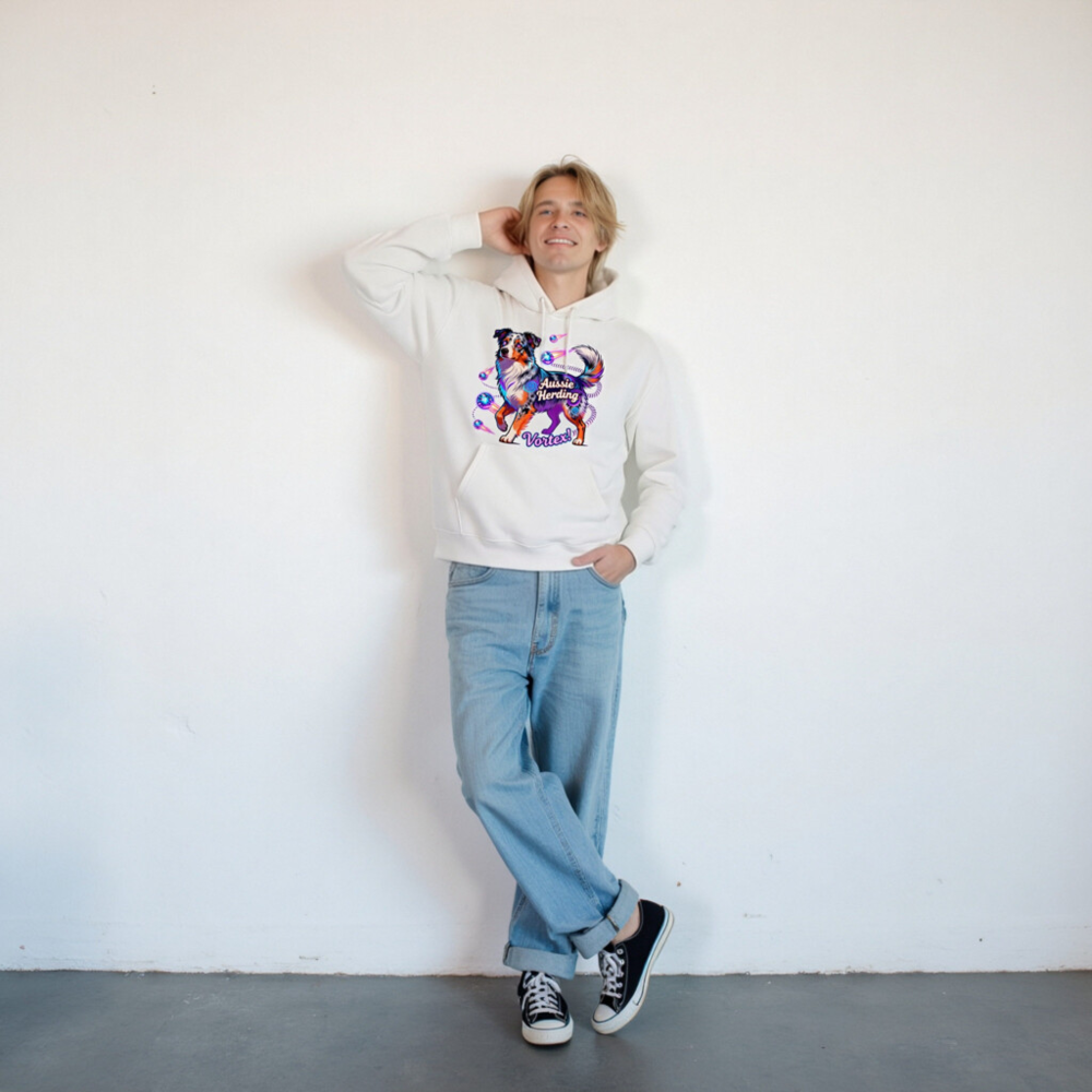 Unisex Eco Hoodie - Aussie Herding Vortex! Colorful Dog Design - Image 8