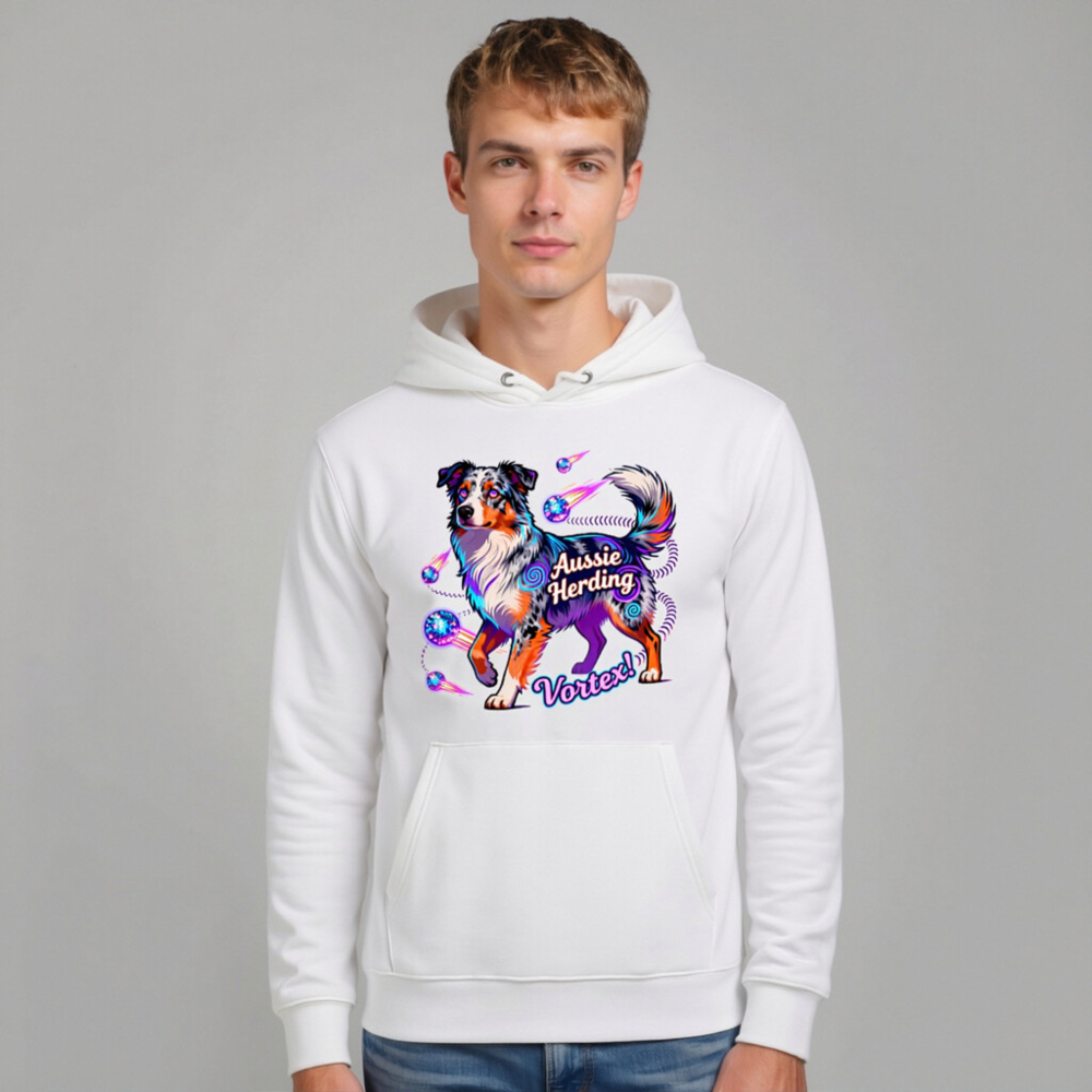 Unisex Eco Hoodie - Aussie Herding Vortex! Colorful Dog Design - Image 10