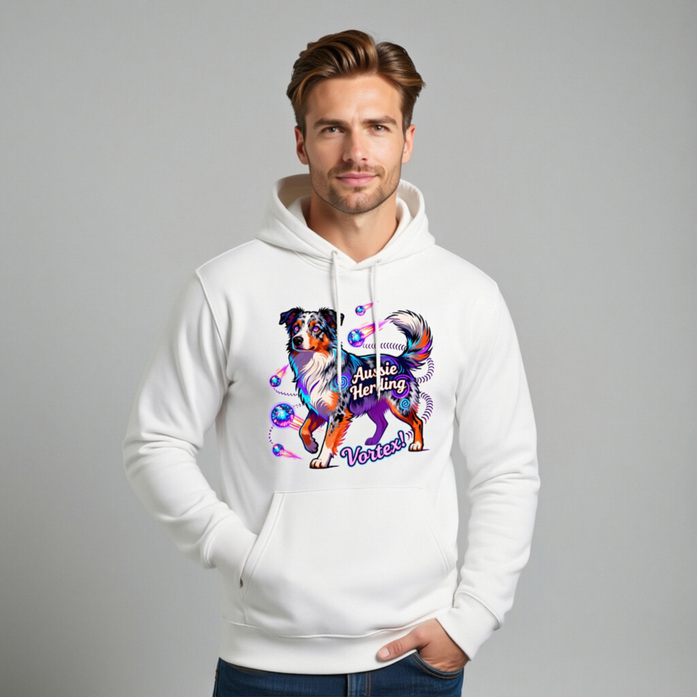 Unisex Eco Hoodie - Aussie Herding Vortex! Colorful Dog Design - Image 11