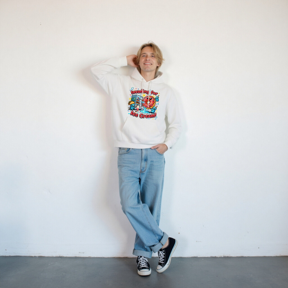 Unisex Eco Hoodie - 'Invading for Ice Cream' Donut & Alien Graphic Sweatshirt - Image 8