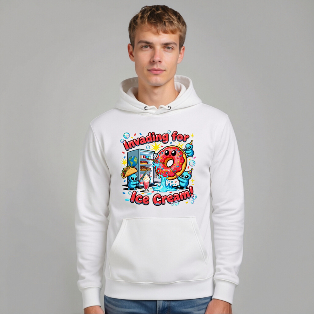 Unisex Eco Hoodie - 'Invading for Ice Cream' Donut & Alien Graphic Sweatshirt - Image 10