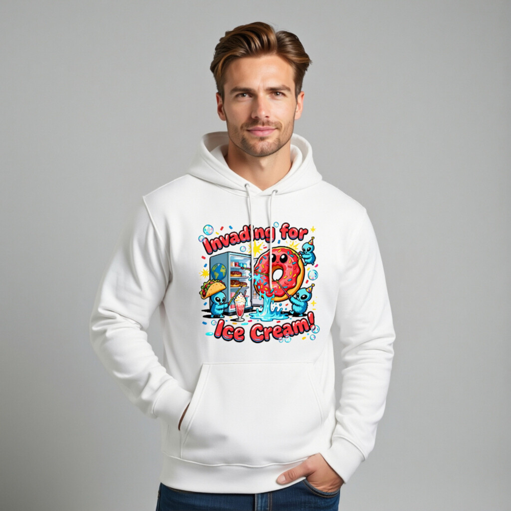 Unisex Eco Hoodie - 'Invading for Ice Cream' Donut & Alien Graphic Sweatshirt - Image 11