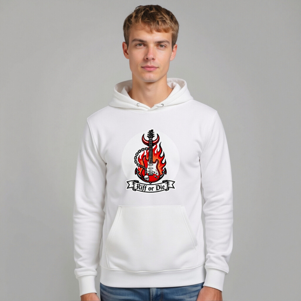 Unisex Eco Hoodie - Riff or Die Guitar Flame Design, Sustainable Soft Sweatshirt - Image 10