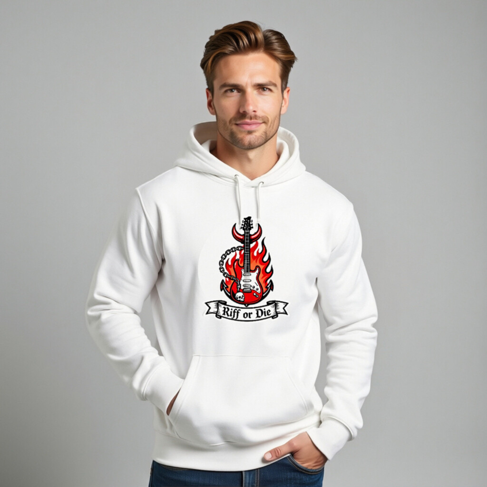 Unisex Eco Hoodie - Riff or Die Guitar Flame Design, Sustainable Soft Sweatshirt - Image 11