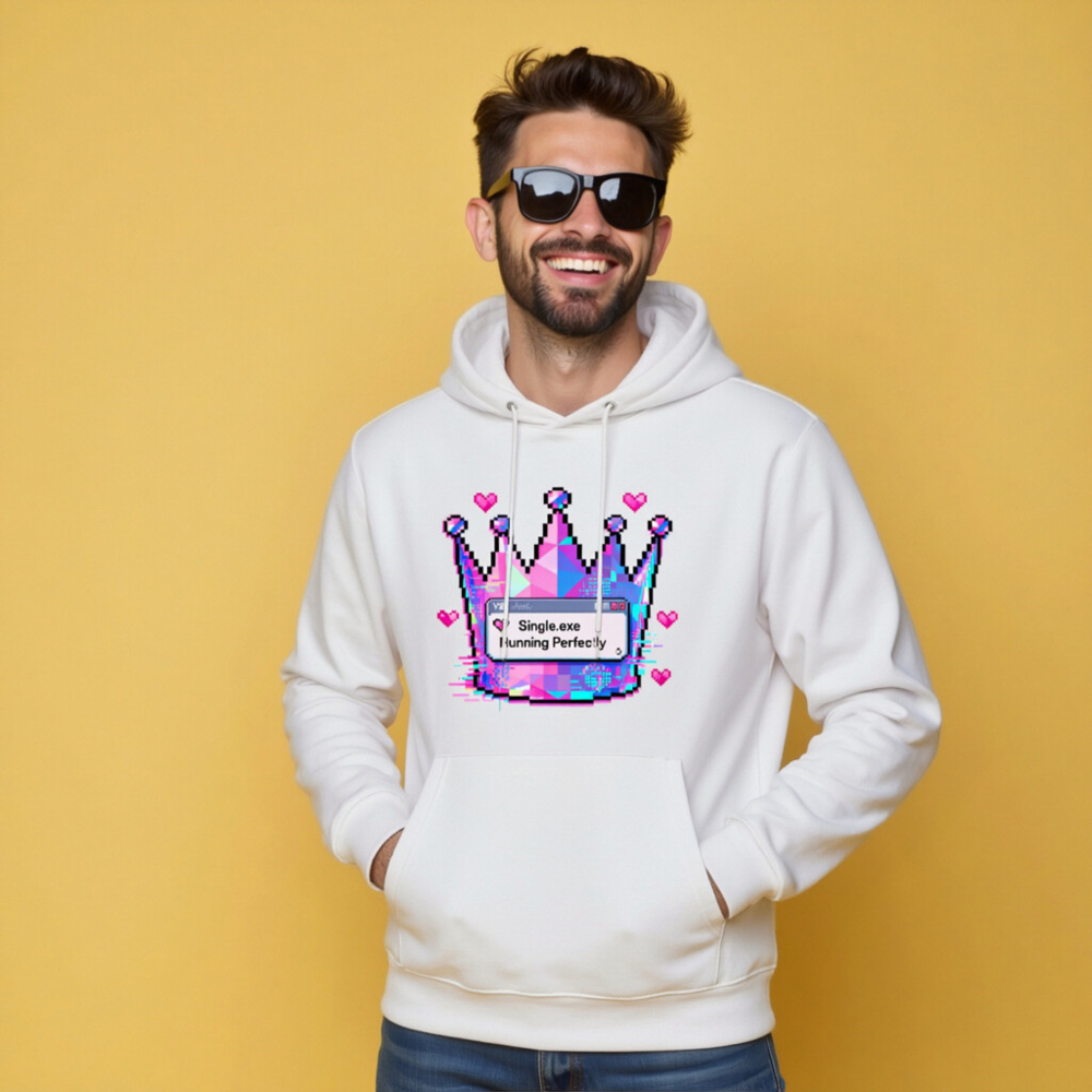 Unisex Eco Hoodie | Pixel Crown 'Single.exe Running Perfectly' Design - Image 7