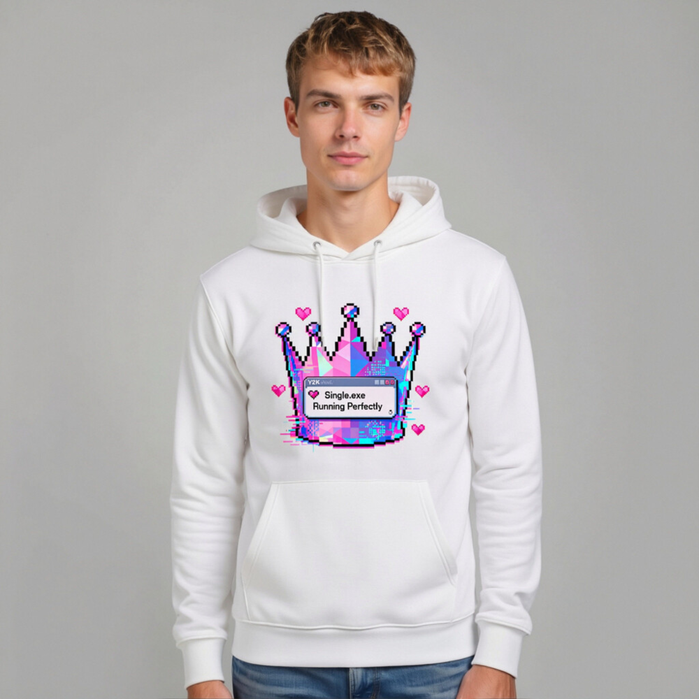 Unisex Eco Hoodie | Pixel Crown 'Single.exe Running Perfectly' Design - Image 10