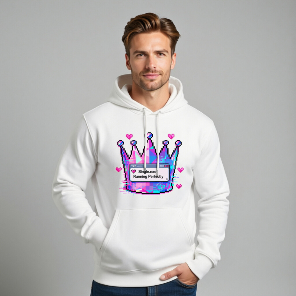 Unisex Eco Hoodie | Pixel Crown 'Single.exe Running Perfectly' Design - Image 11