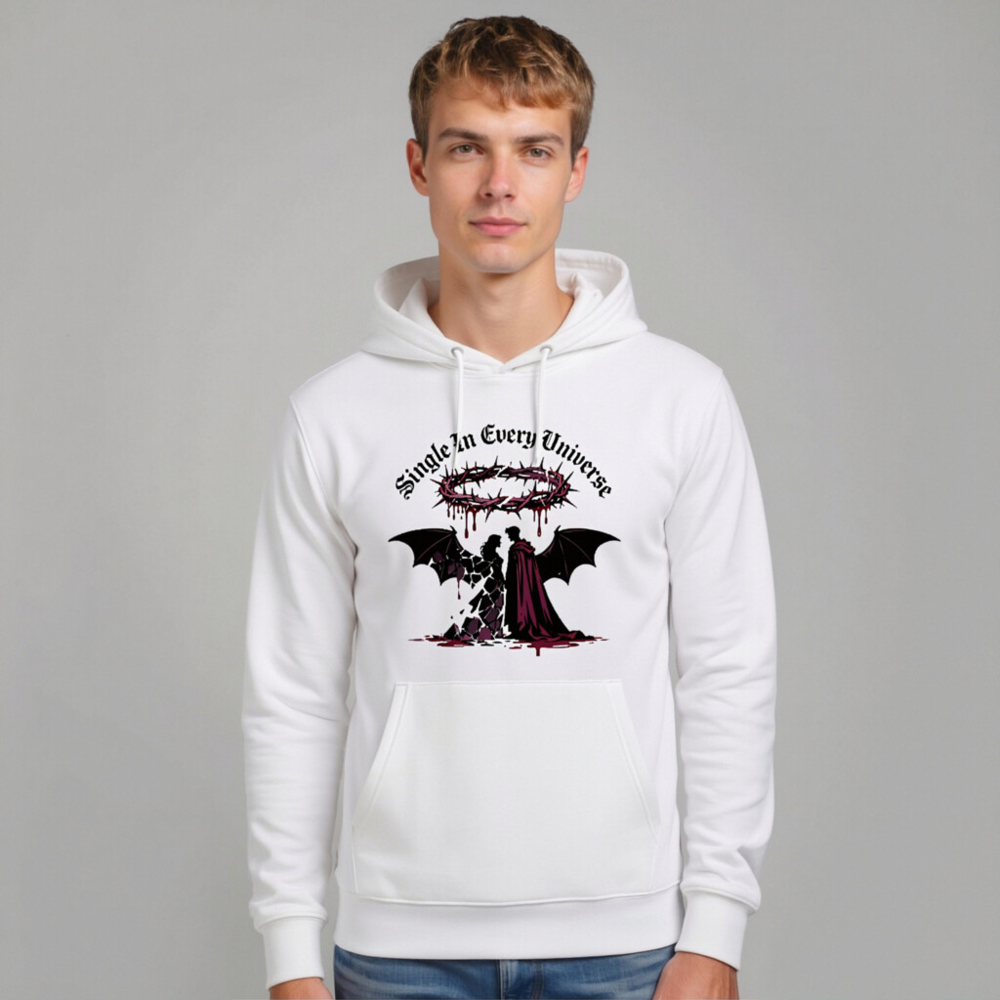 Unisex Eco Hoodie - Single In Every Universe, Gothic Angel & Devil Design - Image 10