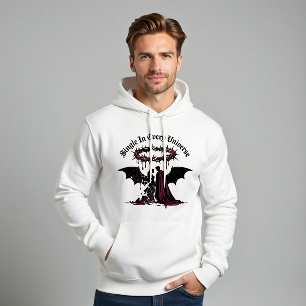 Unisex Eco Hoodie - Single In Every Universe, Gothic Angel & Devil Design - Image 11