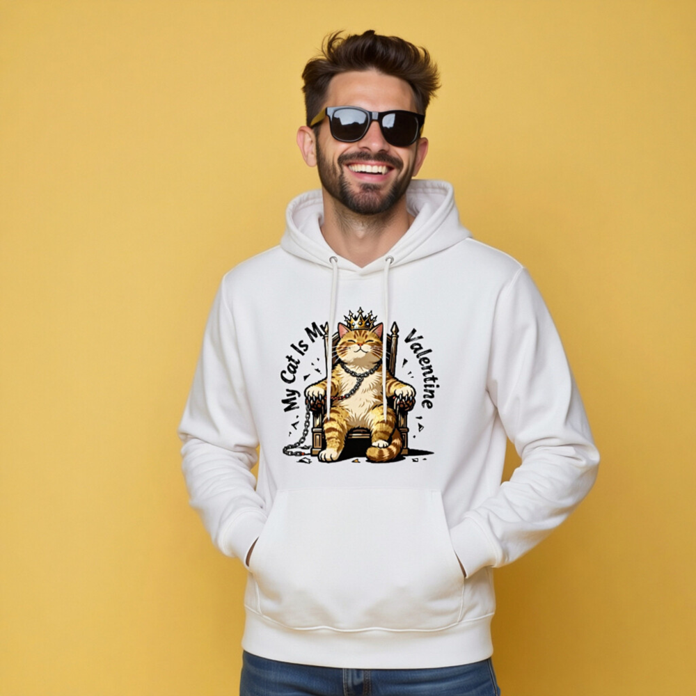 My Cat Is My Valentine Unisex Eco Hoodie - Essential Comfort, Sustainable Fabric - Image 7