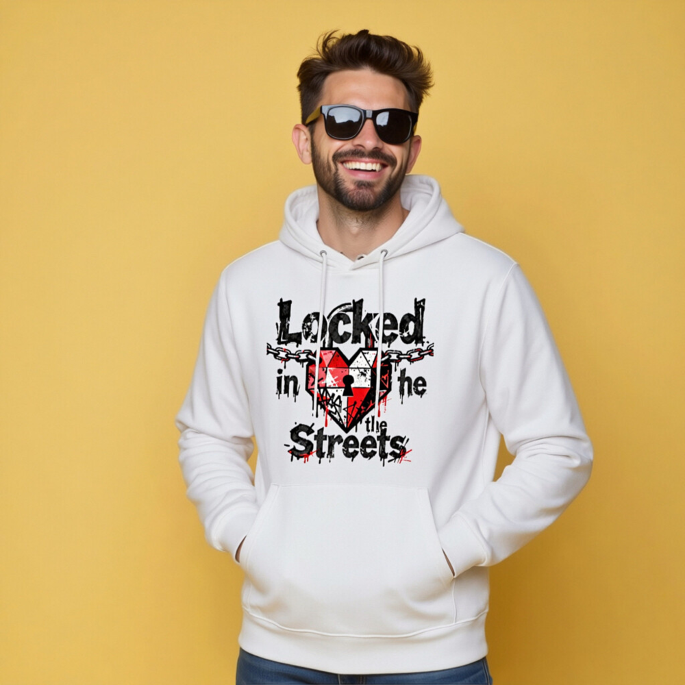 Unisex Eco Hoodie - Locked in the Streets Heart Chain Design - Image 7