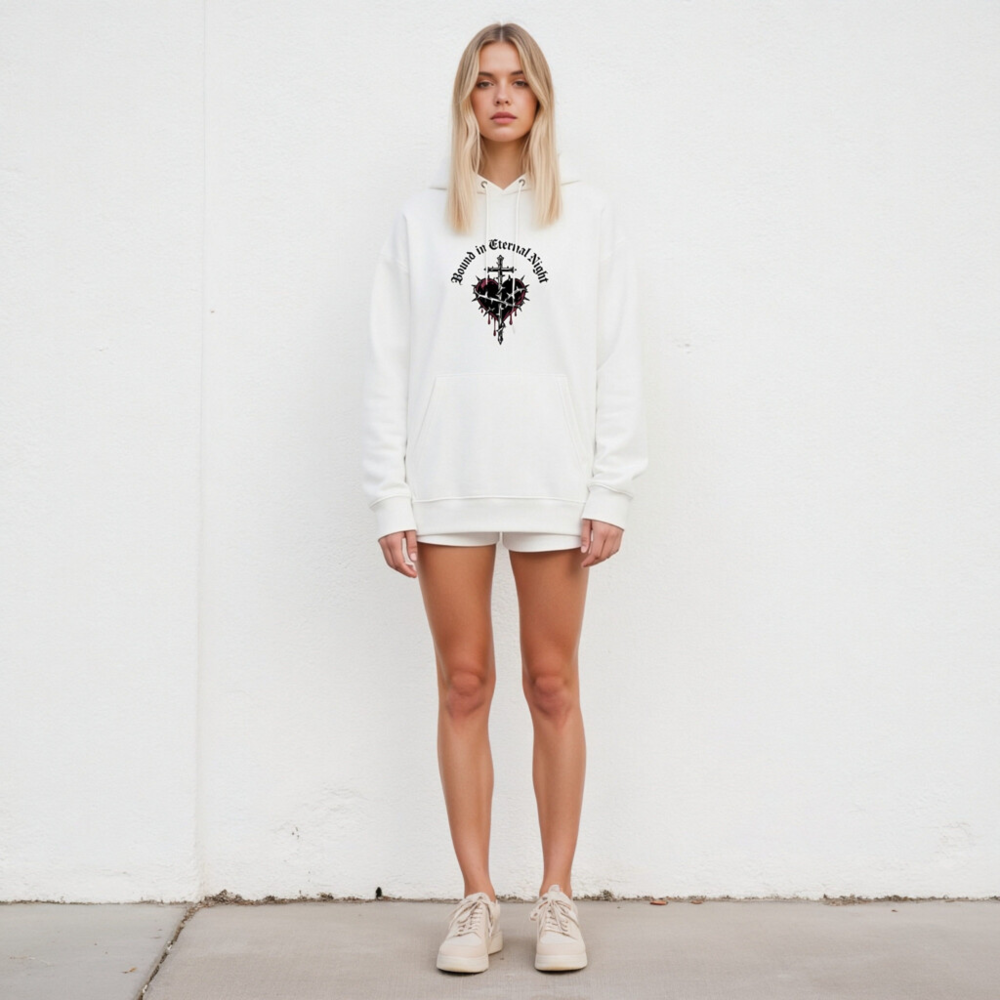 Unisex Eco Hoodie - Bound in Eternal Night Heart & Cross Design - Image 4
