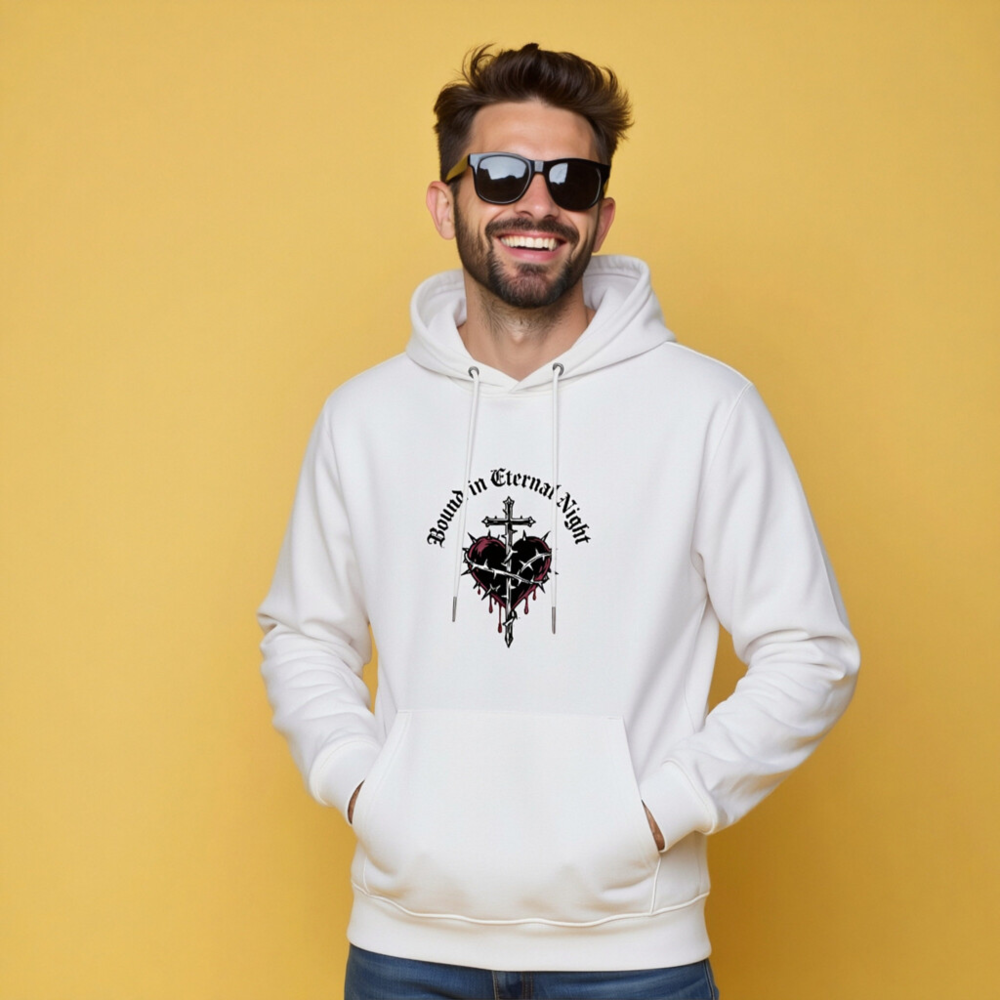Unisex Eco Hoodie - Bound in Eternal Night Heart & Cross Design - Image 7