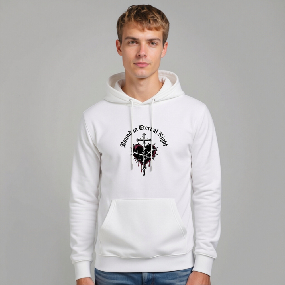 Unisex Eco Hoodie - Bound in Eternal Night Heart & Cross Design - Image 10