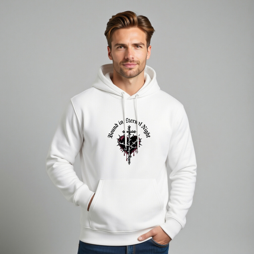 Unisex Eco Hoodie - Bound in Eternal Night Heart & Cross Design - Image 11