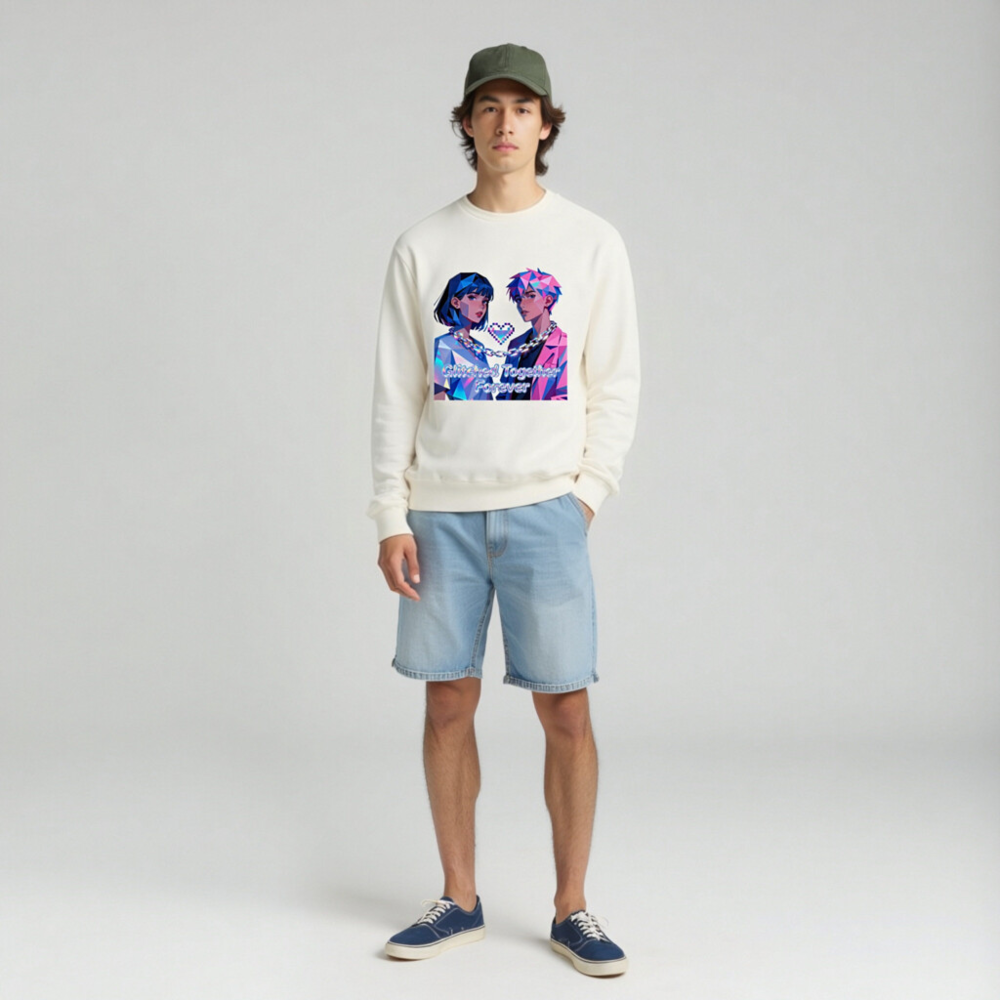 Glitched Together Forever Unisex Long Sleeve Tee - Pixel Art Couple Design - Image 3