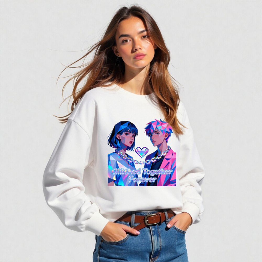 Glitched Together Forever Unisex Long Sleeve Tee - Pixel Art Couple Design - Image 5