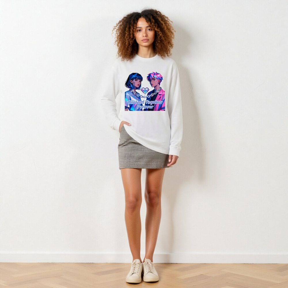 Glitched Together Forever Unisex Long Sleeve Tee - Pixel Art Couple Design - Image 6