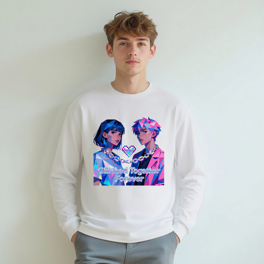 Glitched Together Forever Unisex Long Sleeve Tee - Pixel Art Couple Design - Image 7