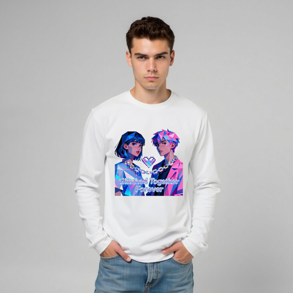 Glitched Together Forever Unisex Long Sleeve Tee - Pixel Art Couple Design - Image 10