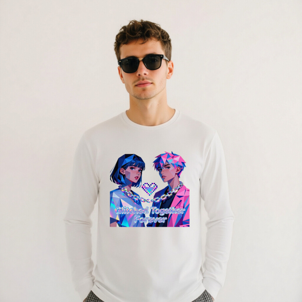 Glitched Together Forever Unisex Long Sleeve Tee - Pixel Art Couple Design - Image 11