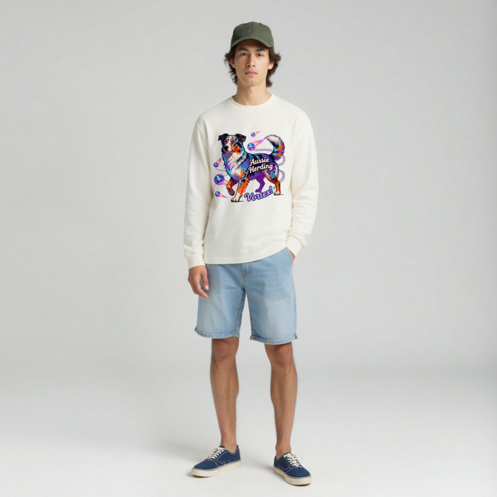 Aussie Herding Vortex! Unisex Long Sleeve Tee - Colorful Australian Shepherd Dog Graphic - Image 3