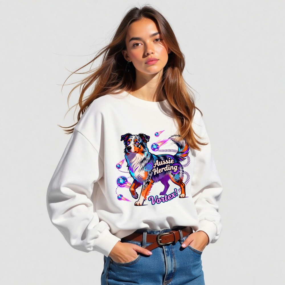 Aussie Herding Vortex! Unisex Long Sleeve Tee - Colorful Australian Shepherd Dog Graphic - Image 5