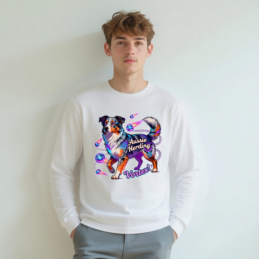Aussie Herding Vortex! Unisex Long Sleeve Tee - Colorful Australian Shepherd Dog Graphic - Image 7