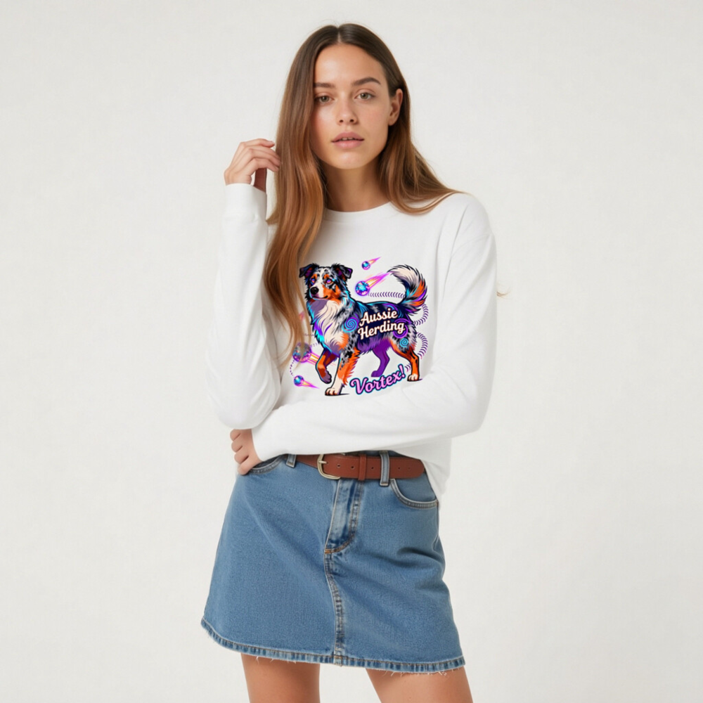 Aussie Herding Vortex! Unisex Long Sleeve Tee - Colorful Australian Shepherd Dog Graphic - Image 8