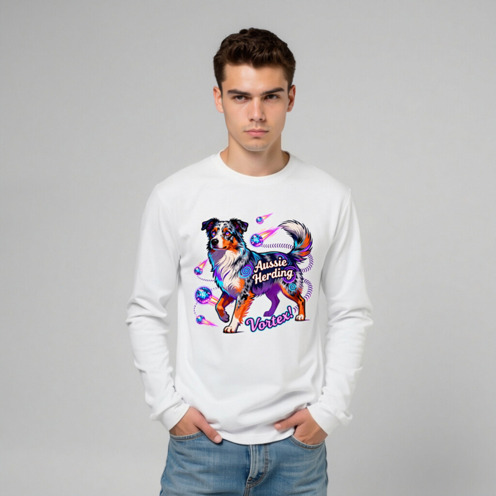 Aussie Herding Vortex! Unisex Long Sleeve Tee - Colorful Australian Shepherd Dog Graphic - Image 10
