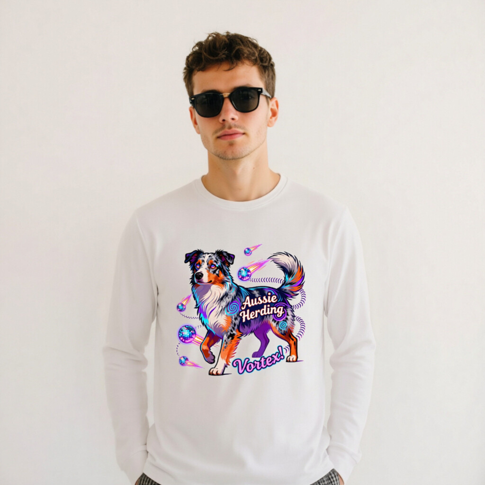 Aussie Herding Vortex! Unisex Long Sleeve Tee - Colorful Australian Shepherd Dog Graphic - Image 11