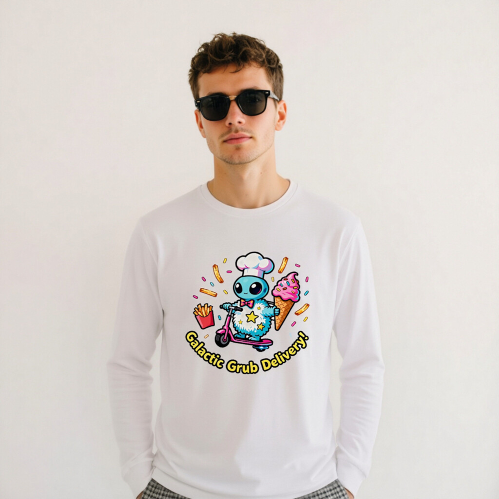 Galactic Grub Delivery! Alien Chef Long Sleeve Tee - Unisex - Image 11