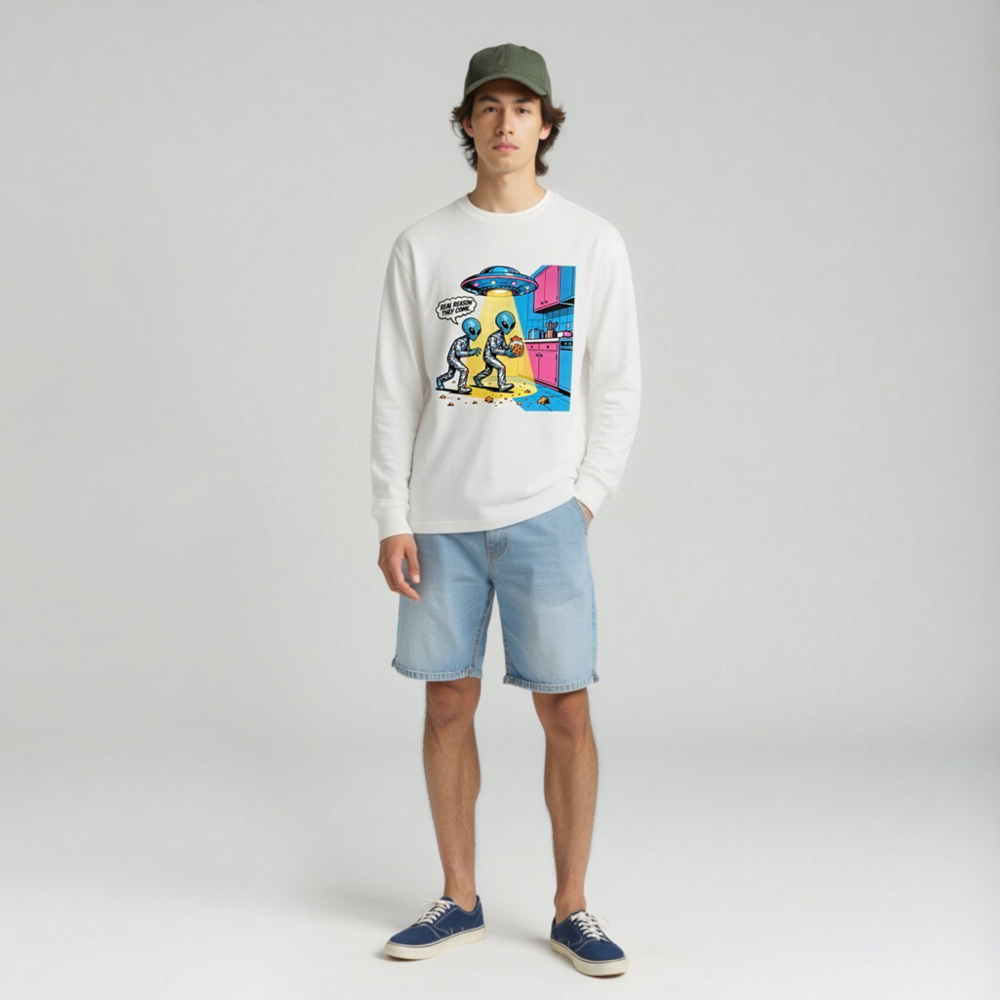 Alien Cookie Theft Unisex Long Sleeve Tee - Retro Sci-Fi Graphic - Image 3