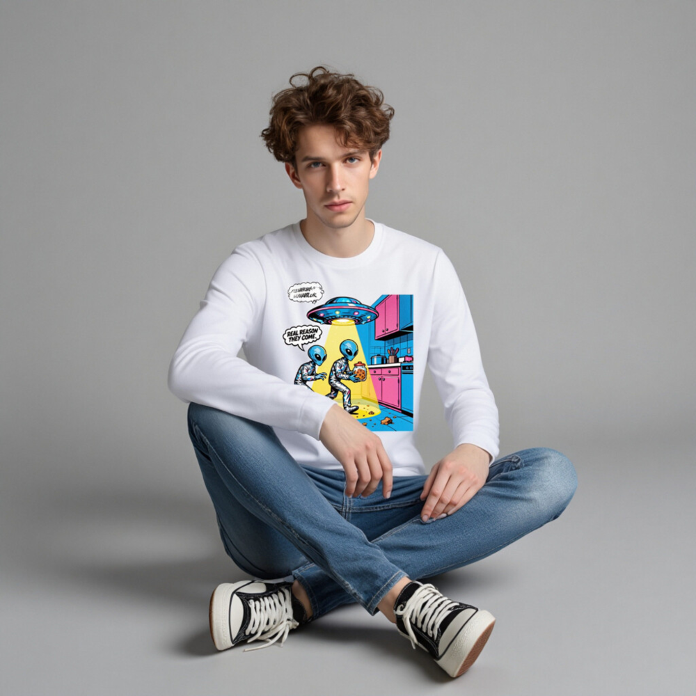 Alien Cookie Theft Unisex Long Sleeve Tee - Retro Sci-Fi Graphic - Image 4