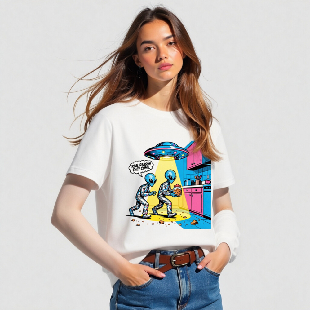 Alien Cookie Theft Unisex Long Sleeve Tee - Retro Sci-Fi Graphic - Image 5