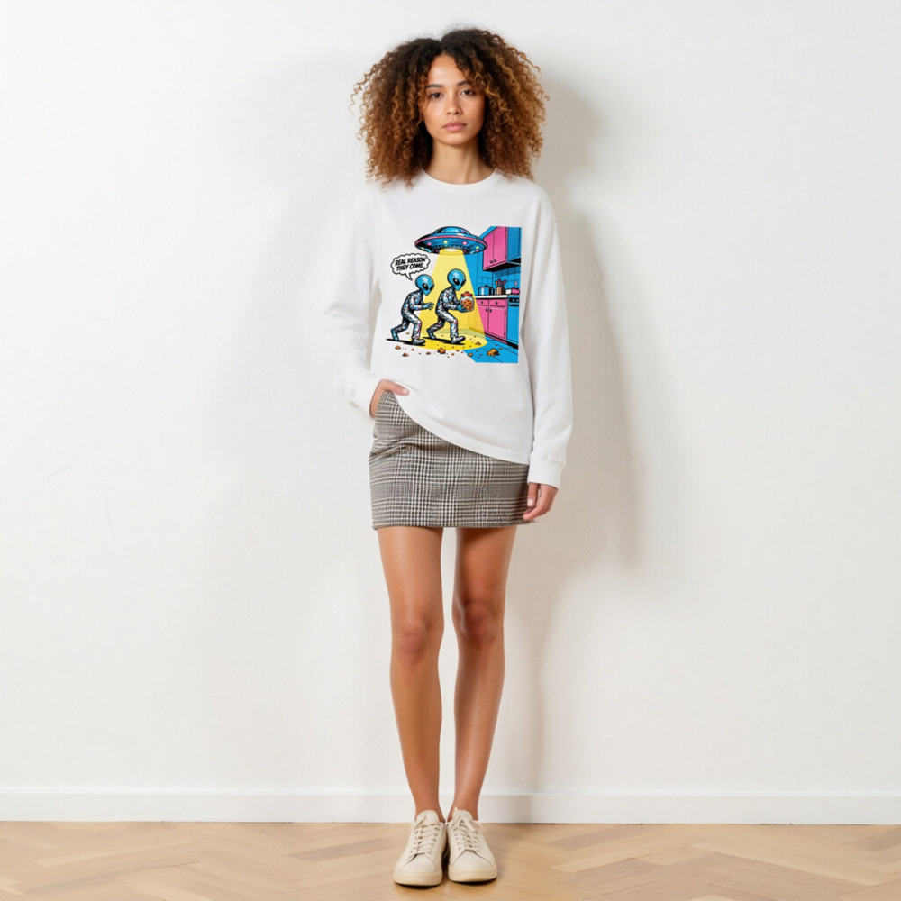 Alien Cookie Theft Unisex Long Sleeve Tee - Retro Sci-Fi Graphic - Image 6