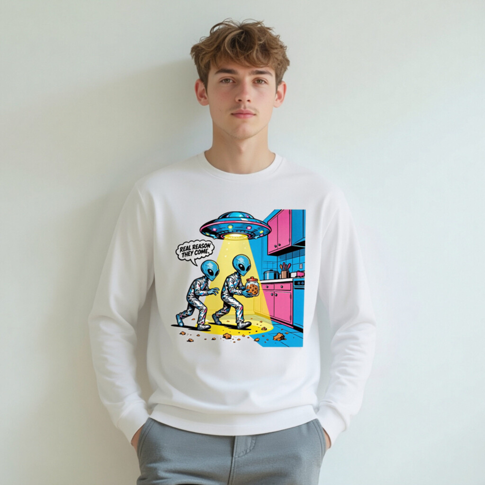 Alien Cookie Theft Unisex Long Sleeve Tee - Retro Sci-Fi Graphic - Image 7