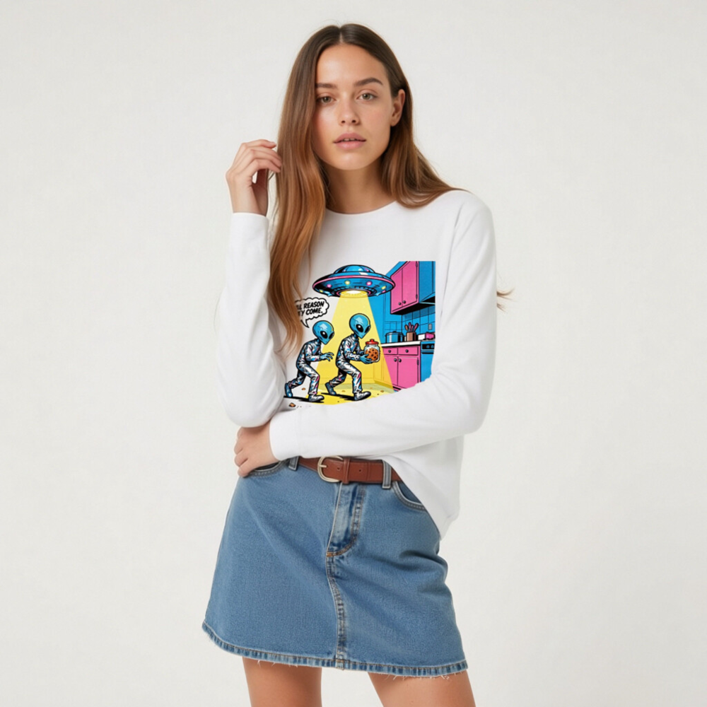 Alien Cookie Theft Unisex Long Sleeve Tee - Retro Sci-Fi Graphic - Image 8