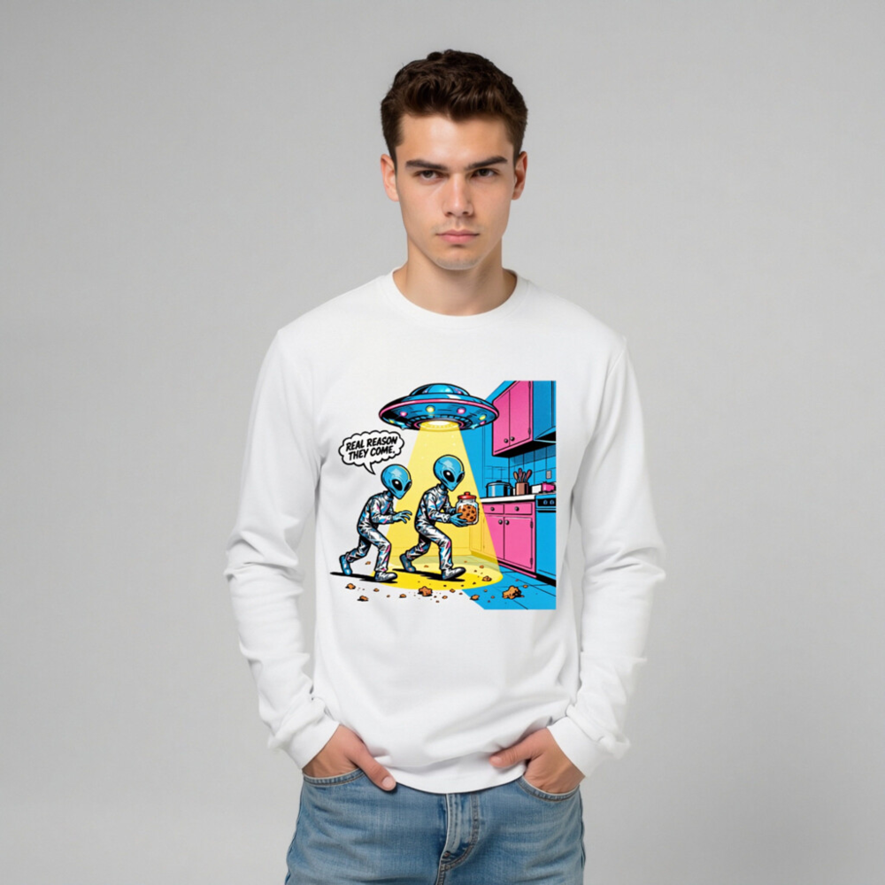 Alien Cookie Theft Unisex Long Sleeve Tee - Retro Sci-Fi Graphic - Image 10