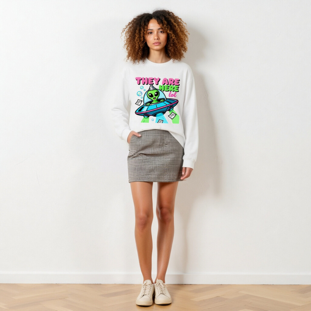 Alien UFO Party Tee - 'They Are Here lol' Unisex Long Sleeve Shirt - Image 6