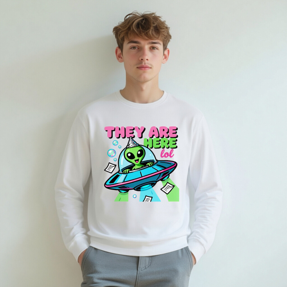 Alien UFO Party Tee - 'They Are Here lol' Unisex Long Sleeve Shirt - Image 7
