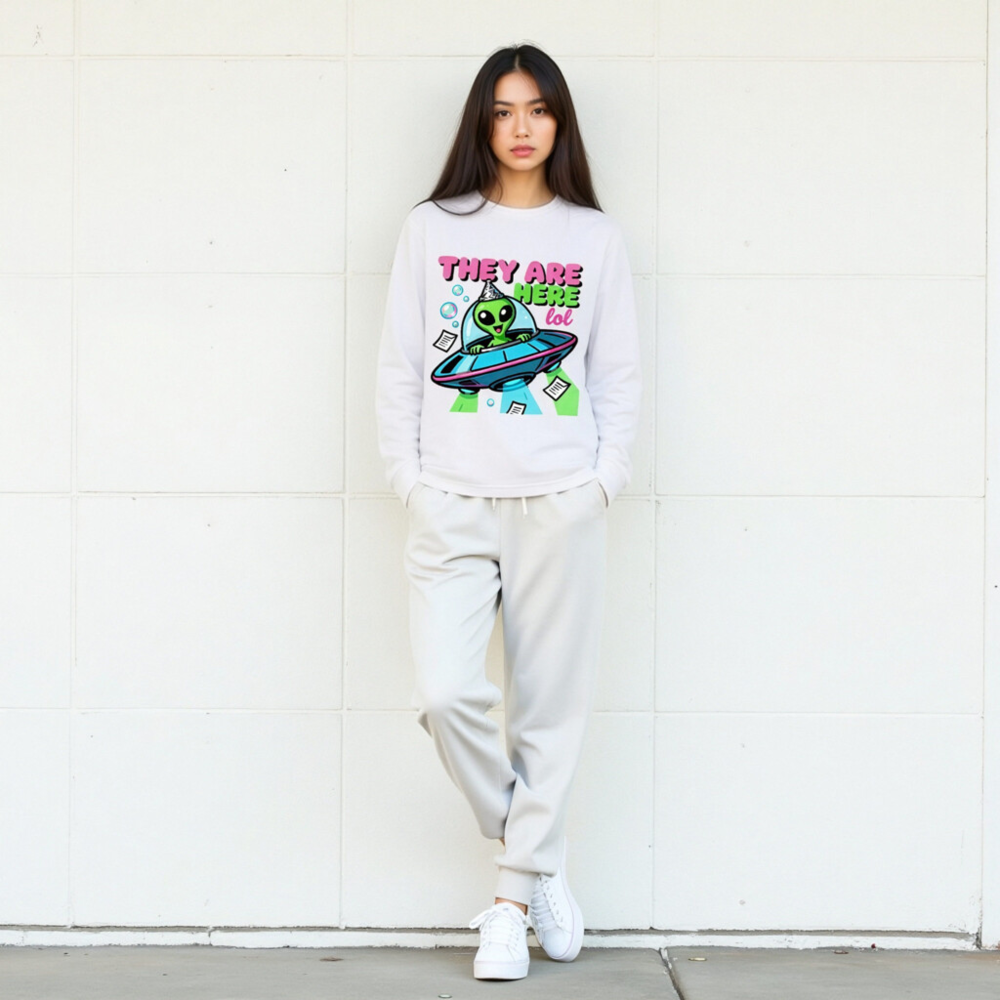 Alien UFO Party Tee - 'They Are Here lol' Unisex Long Sleeve Shirt - Image 9